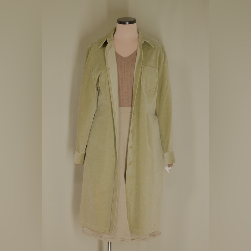 Talbots Sage Green Suede Collared Long Jacket Overwear With Belt